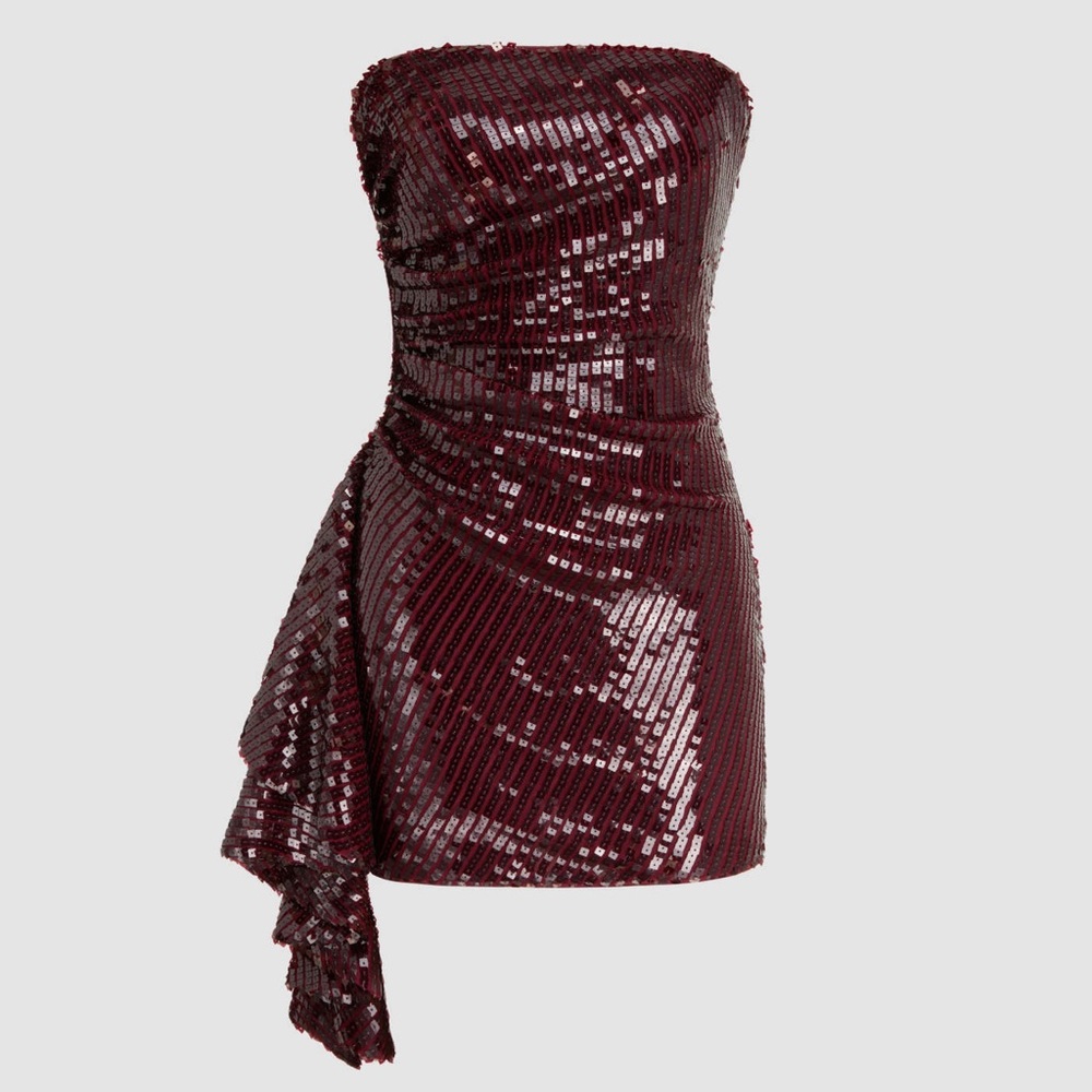 CIDER | Sequin Strapless Ruffle Hem Mini Dress NWT